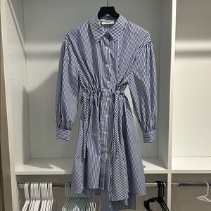 Striped Tie-Waist Shirt Dress by Anine Bing - Blue/White